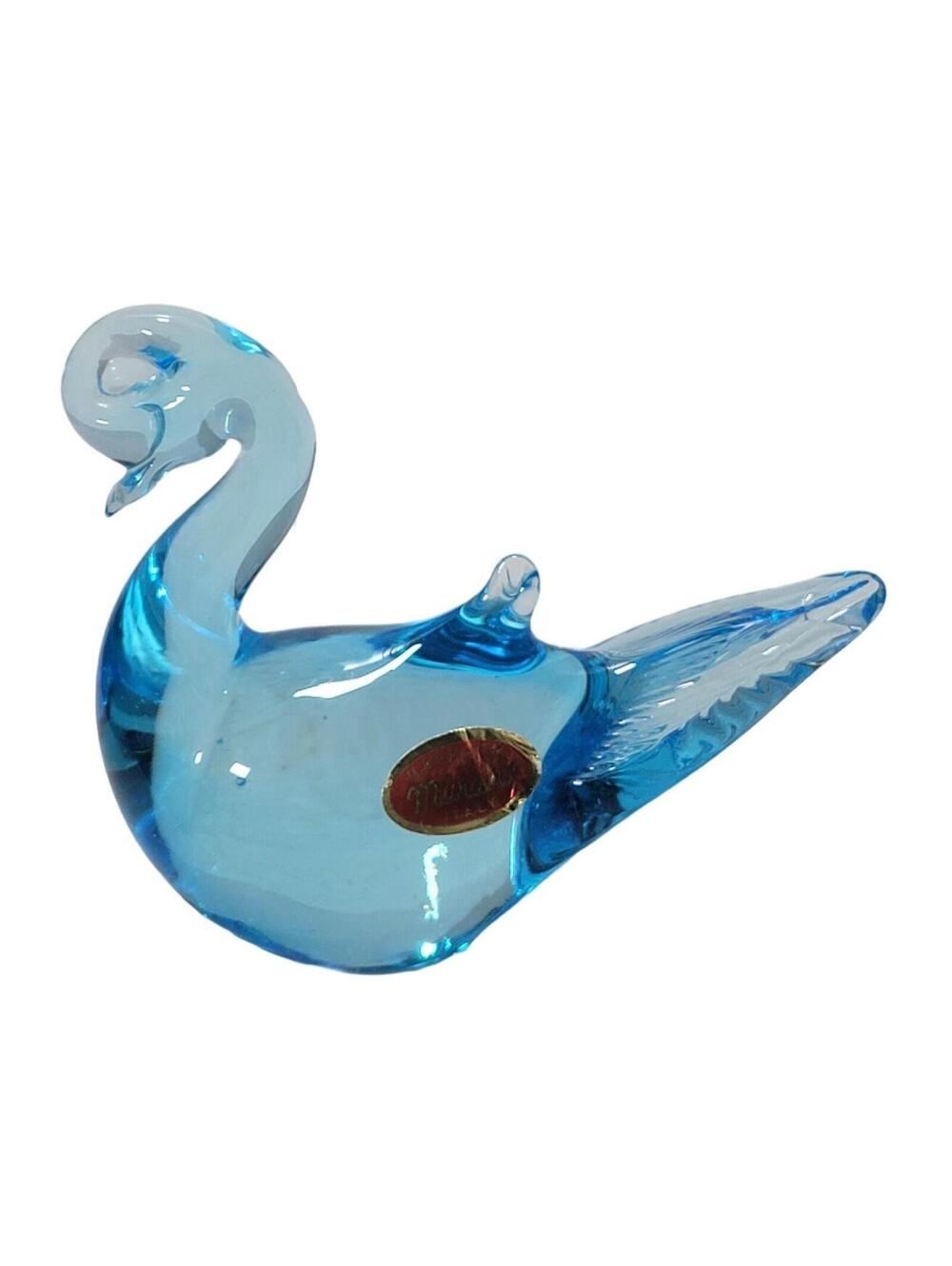 Vintage Murano Italy Blue Blown Glass Swan Duck Bird Paper Weight
